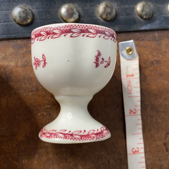 . Vintage Arabia Ceramic Egg Cups - Red Floral Pattern Server Egg Cups - Picture 3 of 5